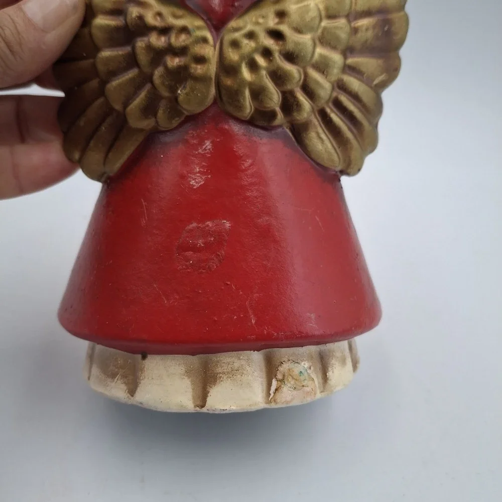 Vtg Christmas Angel Figurine Japan Mid Century‎ Red Gold Big Eye Girl Cardinal